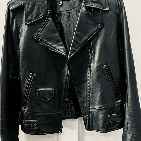 7 for all mankind Genuine 100% Leather Black Motorcycle Moto Jacket (small) - Picture 5 of 9